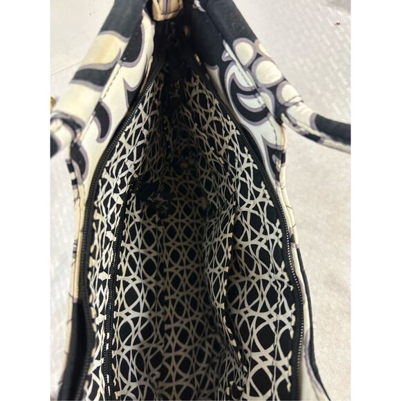 Vera Bradley 14x9" black white satchel quilted night/day purse 3" handle - Picture 3 of 7